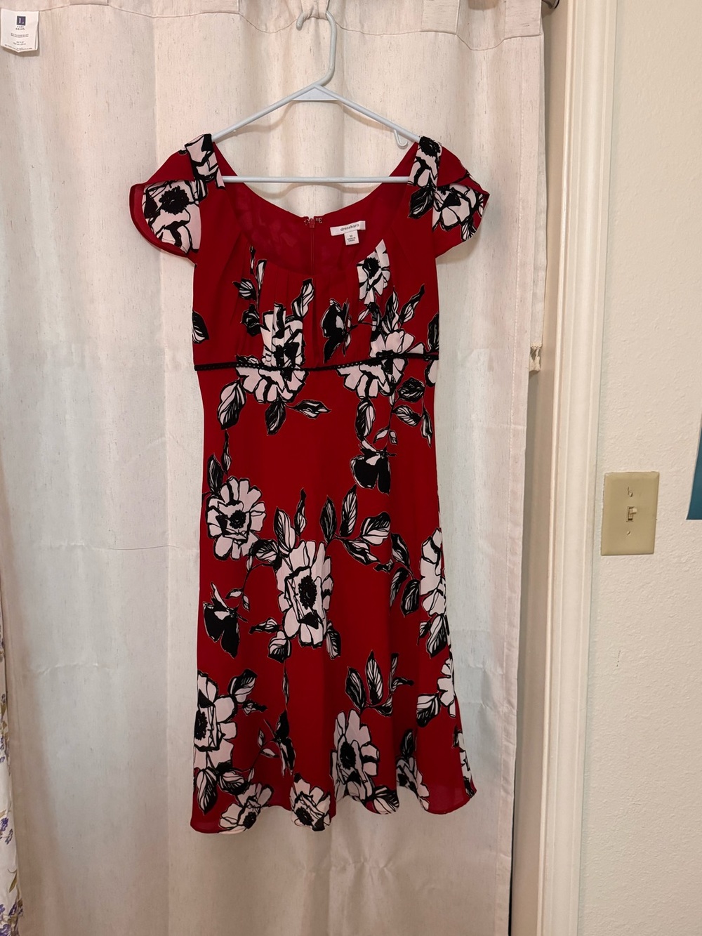 dressbarn Red Floral with Black Blooms